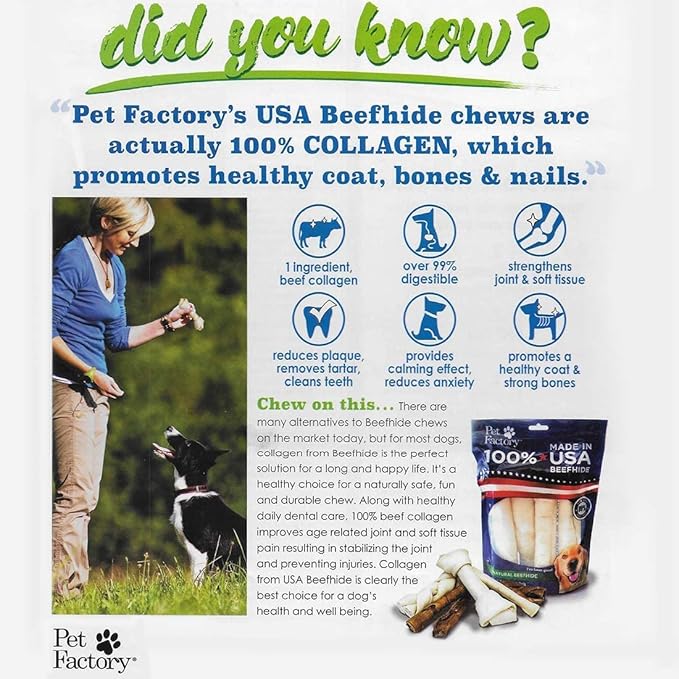 Pet Factory 7in Braided Beefhide Dog Chew Sticks with Peanut Butter Flavor - 100% USA Made Rawhide Chews for Medium Dogs, Long Lasting Dental Health, 7 inches (), 6 Count (Pack of 2)