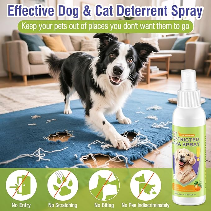 Pet Deterrent Spray - Stops Cat & Dog Peeing, Chewing, Scratching, Natural Citrus & Lemon Formula, Safe, Stain-Free Pee Corrector for Furniture, Shoes Indoor & Outdoor Training (4oz)