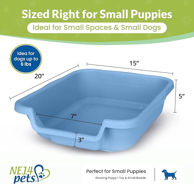 Dog Litter Box, Blue Color, Small Size, Durable & Pet Safe Puppy Litter Box, Indoor Open Top Entry Dog Litter Pan, Comfortable for Dogs, Great for Small Dogs up to 6 lbs