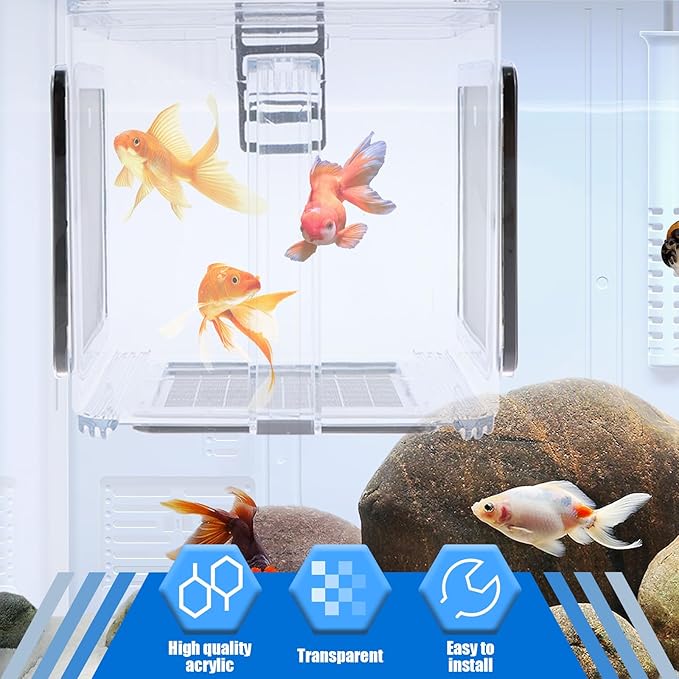 Fish Breeding Box, Acrylic Fish Isolation Box, Clear Fish Isolation Hatchery Tank, Hanging Fish Incubator Box with Detachable Mesh Lid for Baby Fish Newborn Fish Shrimp 15x15x15 cm