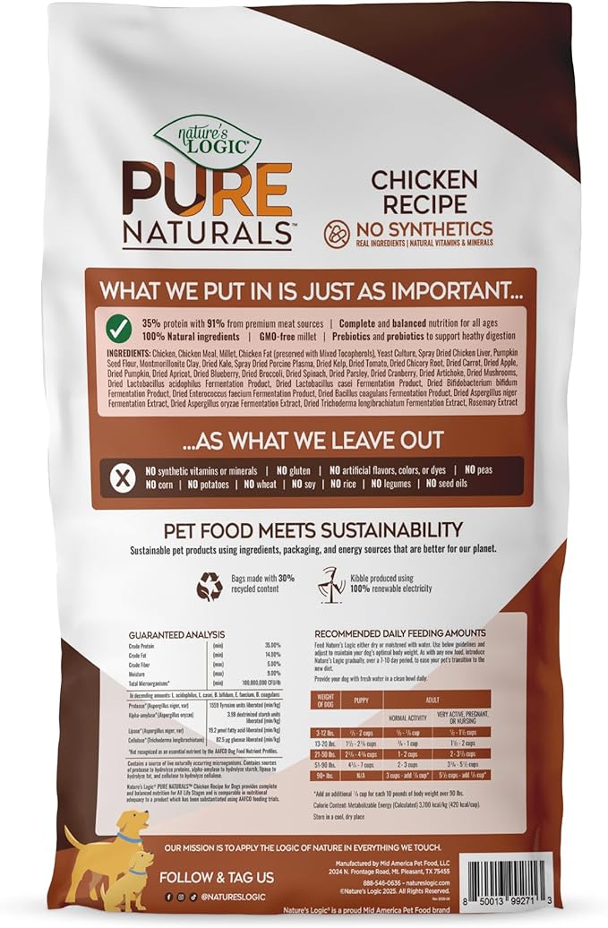 Nature’s Logic Pure Naturals™ 100% Natural Chicken Recipe Synthetic-Free Dry Dog Food, 12 lbs
