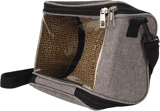 Transparent Bird Carrier Bag, Portable Parrot Travel Cage, Lightweight Breathable Backpack for Cockatiels Parakeets Small Birds with Rattan Weaving, Side Pockets and Two - Way Zipp (Gray)