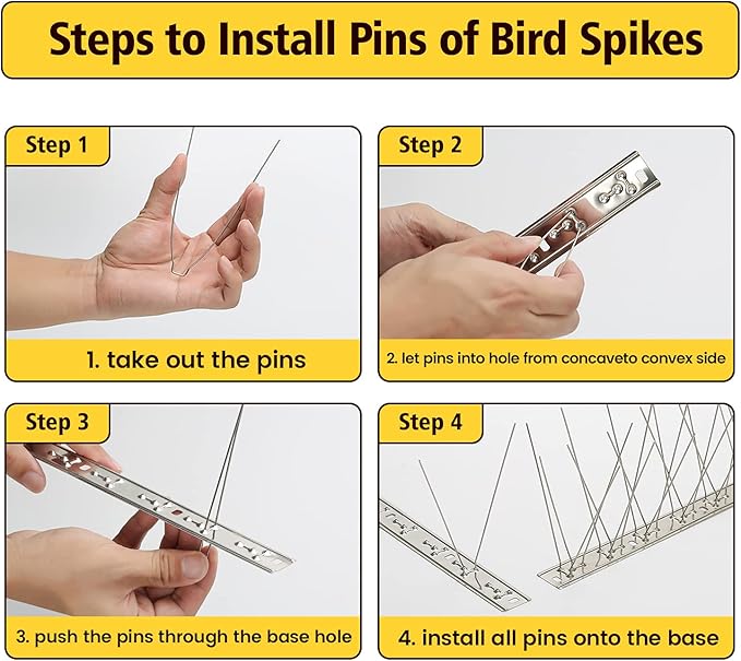 KKY 12 Pack Bird Spikes-13 inch Anti-Bird Nails Repellent Metal for Pigeon and Other Small Birds(12.9 Feet)