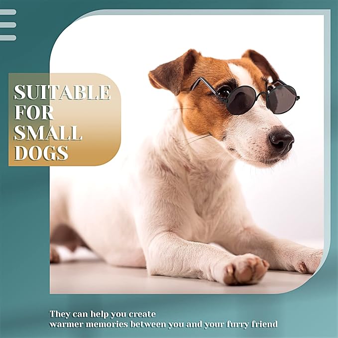 Dog Sunglasses Retro Pet Glasses Doll Glasses Classic Round Dog Glasses Metal Cat Puppy Eye Wear Hippie Costumes for Cats and Dogs, Photos Props Cosplay Party Costume (Black, Classic Style)