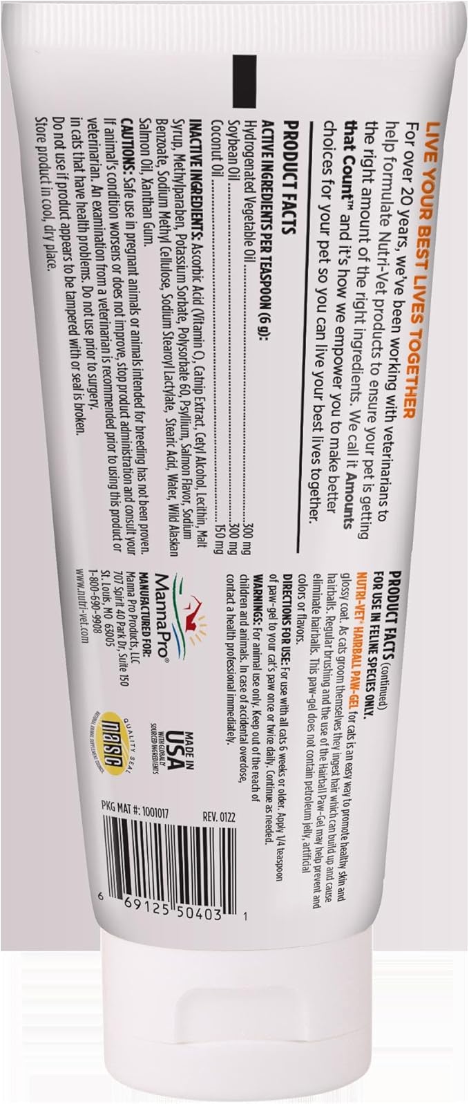 Nutri-Vet Hairball Paw Gel, Cat Hairball Remedy, Kitten Supplies, Hair Ball Relief for Cats, Fur Ball Remedy, Soybean & Coconut Oil, Salmon Flavor, 3 oz