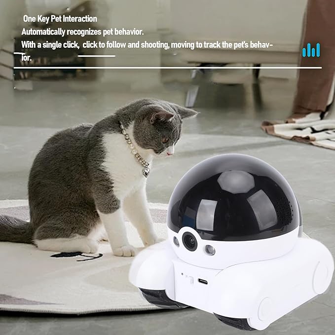 Bewinner Smart Security Camera, 2MP Double Lens Home Baby Pet Monitor with Wheels, Two Way Audio, 1080P WiFi Movable Cat Dog Camera, One Key Following & Remote Control
