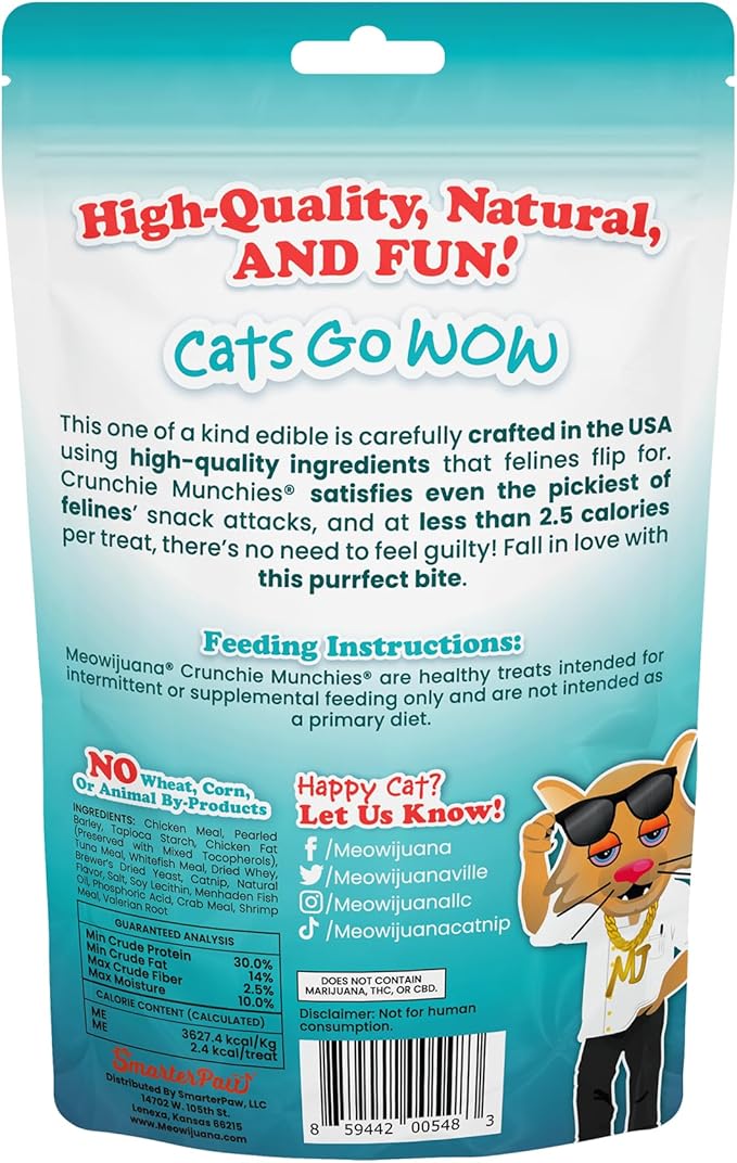 Meowijuana Crunchie Munchie Catnip Treats Bundle | 2 Seafood Medley and 1 Chicken | Made with Organic Catnip | Produced in The USA | Low Calorie Cat Snack