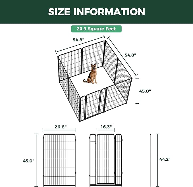 FXW Homeplus Unleashed Indoor Dog Playpen - Stress-Free and Safe Play, Heavy Duty 45 Inch 8 Panels Dog Pen for Large Dogs, Black│Patented