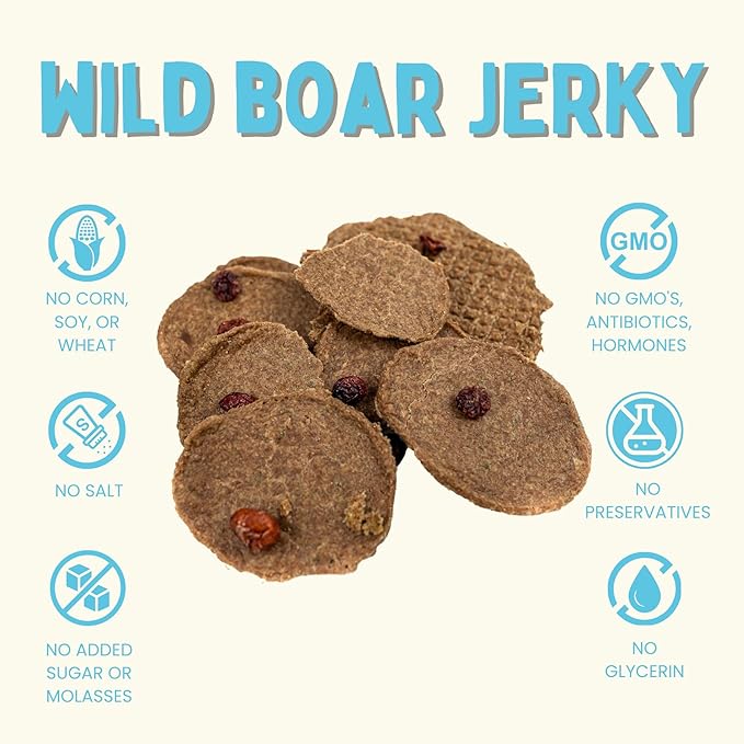 Winnie Lou Wild Boar Jerky Dog Treats – Limited Ingredient, Human Grade, Training Treats, USA Made, High Protein, Novel Protein, Hypoallergenic, Sensative Stomach (2 Pack)