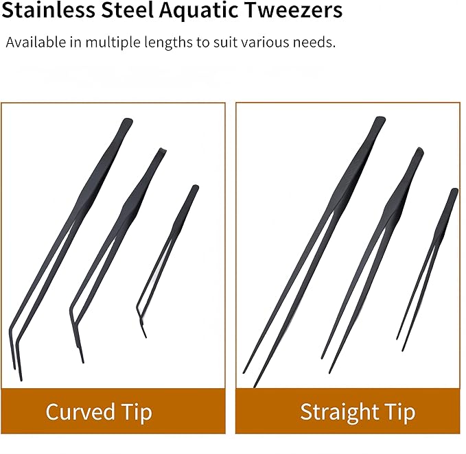 Stainless Steel Long Reptile Feeding Tweezer Set,2pcs/Pack,11''/15''/19'' Feeding Tongs,Thickened Non-Slip Handle with Straight & Curved Tips for Aquariums, Turtles, Lizards (2pcs-15'')