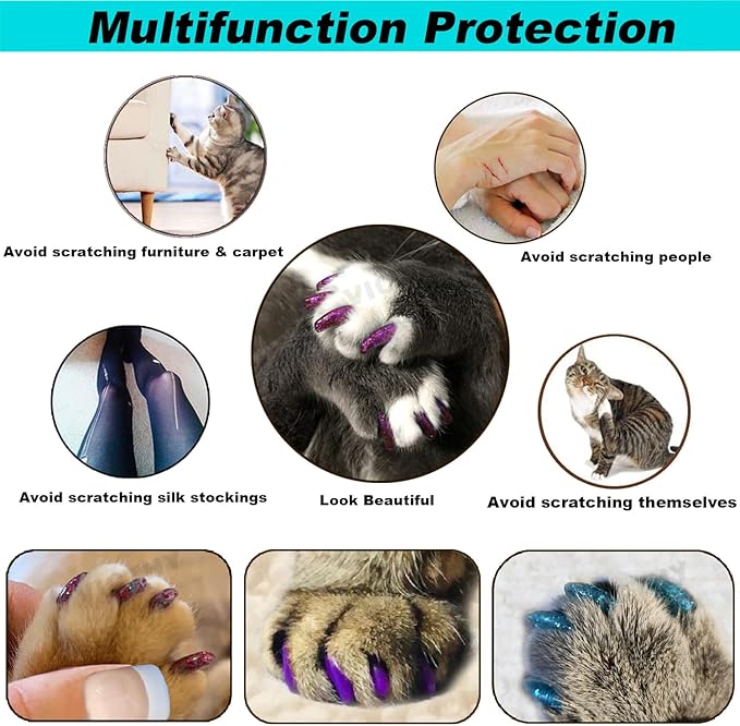 VICTHY 160pcs(16 Colors) Cat Nail Caps Cat Claw Caps Cat Nail Covers with Adhesives and Applicators (Large)