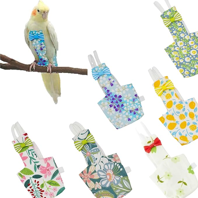6-Piece Bird Diaper Set for Parrots, Reusable Protective Flight Suits with Waterproof Inner Layer, Washable Urine Wet Suit for Cockatiel, Parakeet, Budgie, and Small Birds(XL)