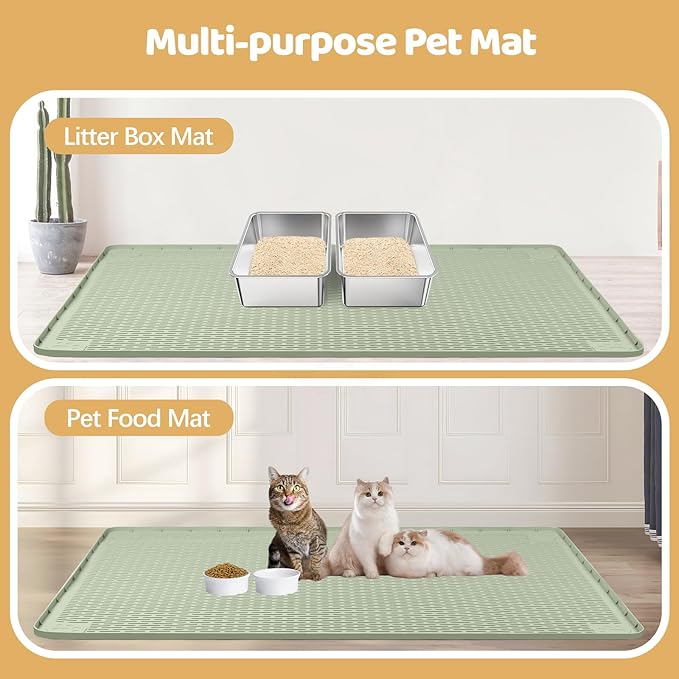 Cat Litter Mat, XL Extra Large 57" x 40" Silicone Mat Litter Trapping Mat for Scatter Control, Soft on Kitty Paws, Easy to Clean (Green)