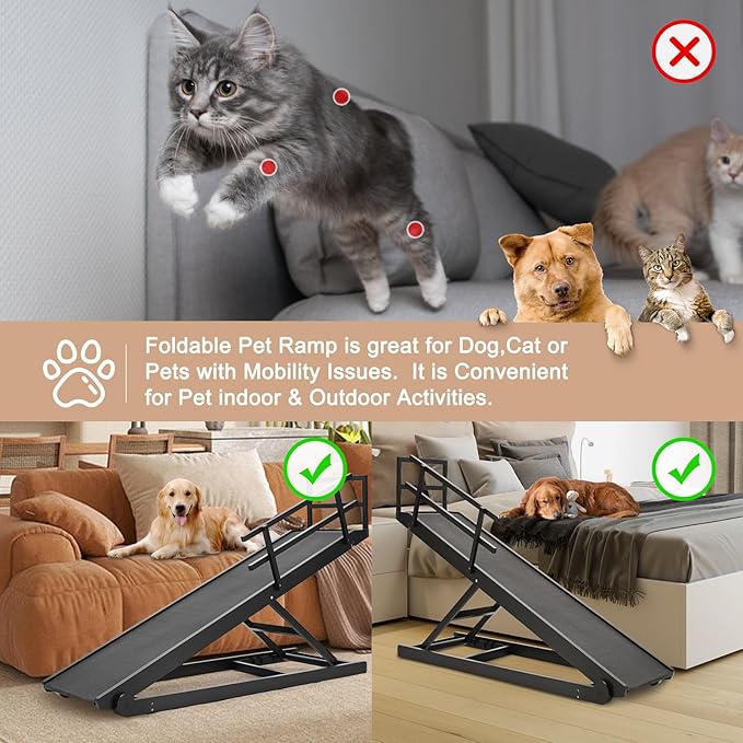 SLSY Dog Ramp for High Beds & Couch, 63" Folding Adjustable Pet Ramp with Non-Slip Rubber Mat, 5 Height Levels (15.7"–31.4"), Portable Dog Stairs for Large Dogs up to 250 lbs, Black