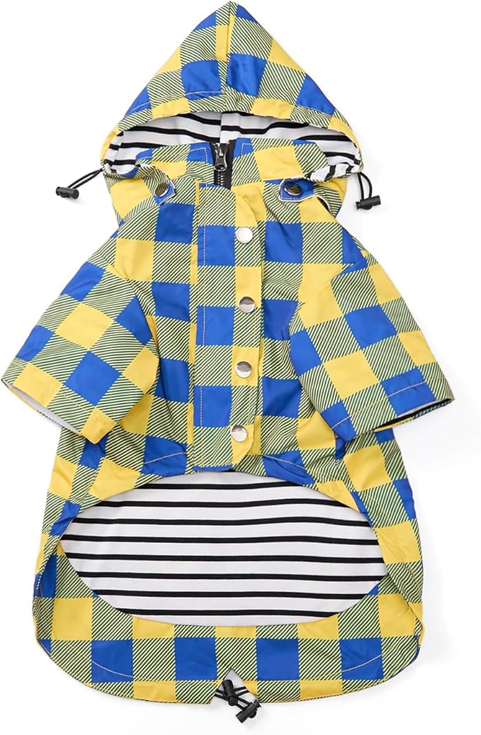 Dog rain Coat Waterproof Raincoat Puppy Jacket with Legs Buttons Zipper Hood Drawstring Fit for Yorkie Terrier Schnauzer Poodle Border Collie Labrador Golden Retriever 8lbs to 80lbs Yellow XXL