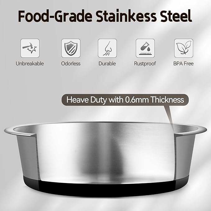 Stainless Steel Dog Bowls, Non Slip Dog Metal Bowls, 2 Pack Food and Water Pet Feeders Heavy Duty Dishwasher Safe (88oz, 11cup)