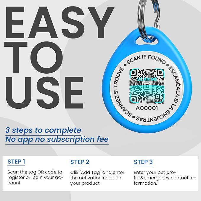 Cat Tags Personalized Small, QR Code Cat Name Tags for Kitten Collar, Scan Location Alerts, Blue S