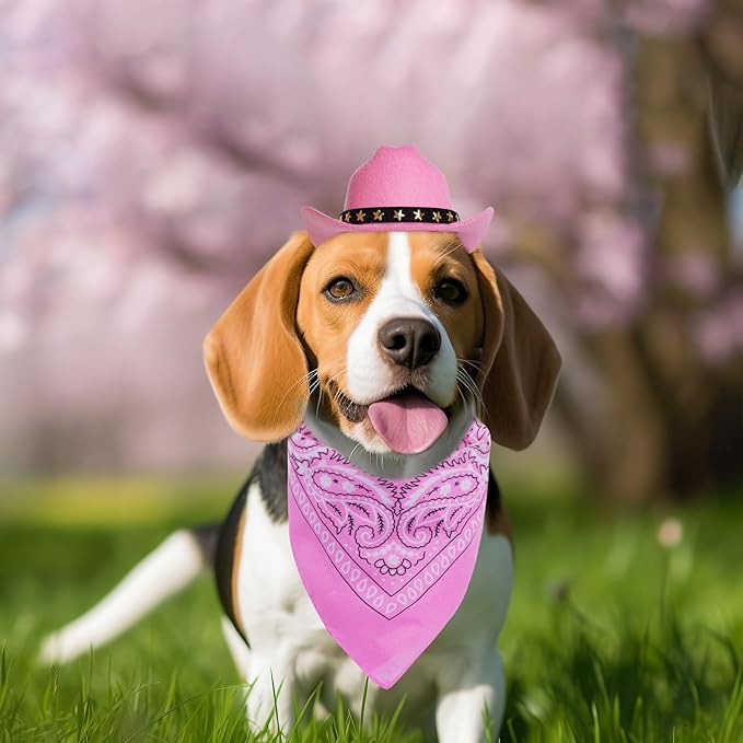 choyaxo Halloween Costumes for Dogs Cat Pet Cowboy Costume Cowboy Hat with Bandana Set for Halloween, Christmas, Holiday, Party, Cosplay (Pink, Small)