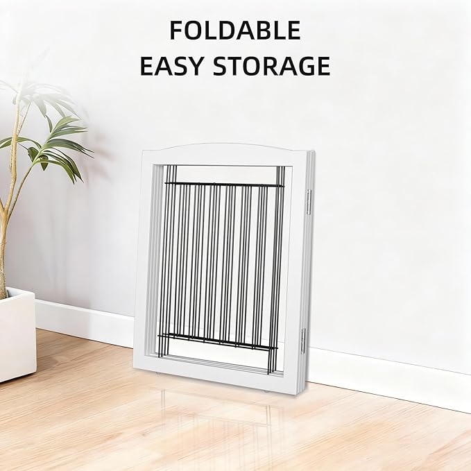 ZJSF Freestanding Dog Fence Indoor, Foldable Dog Gate for Doorways, Stairs or Hallways, Sturdy Wood Extra Wide Pet Gate with Support Feet for The House, White, 24 "Height-3 Panels