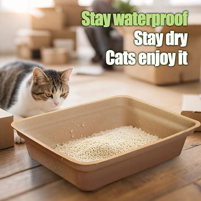Disposable Litter Boxes for Cats Large: 6-Pack Leak-Proof Sustainable for Indoor/Travel Use Standalone or as Liner 17.5'' x 13.5''