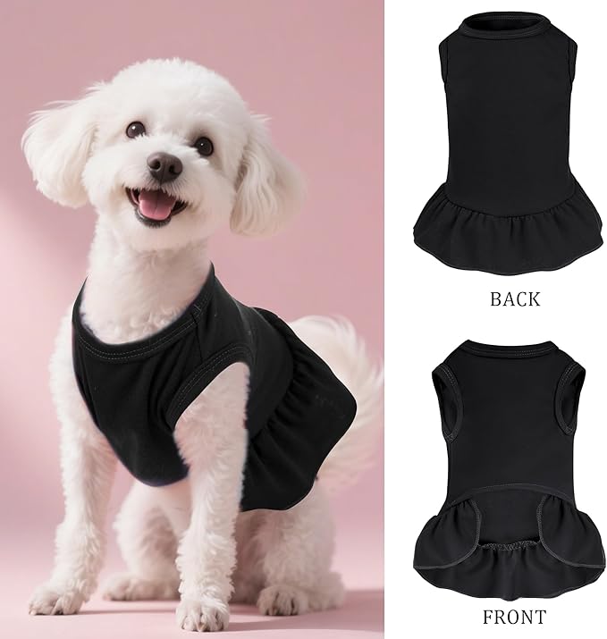 Dog Dresses Cat Skirt Solid Color Dog Clothes Summer Sleeveless Puppy Girl Clothes for Small Pet Dogs Cats (Black, Small)