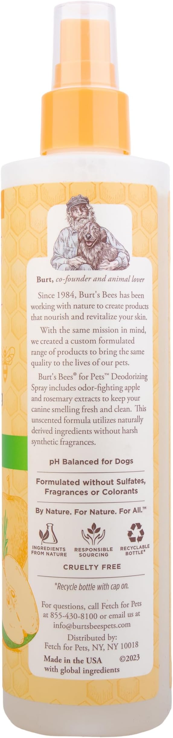 BURT'S BEES FOR PETS Deodorizing Spray for Dogs with Apple and Rosemary, 99.7% Natural Origin Formulas, Waterless Canine Cleanser - Gentle Dry Shampoo for Pups, 2pk, 10 oz