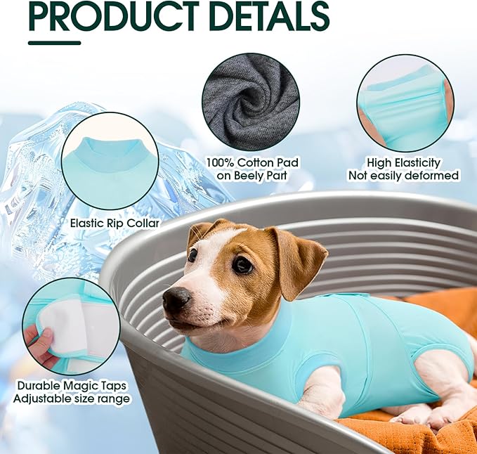 Kuoser Dog Recovery Suit for Dogs After Surgery, Soft Dog Surgical Onesie for Female Male Dogs Spay Neuter, Anti-Licking Pet Bodysuit for Abdominal Wounds, Skin Disease, E-Collar Alternative, Blue L