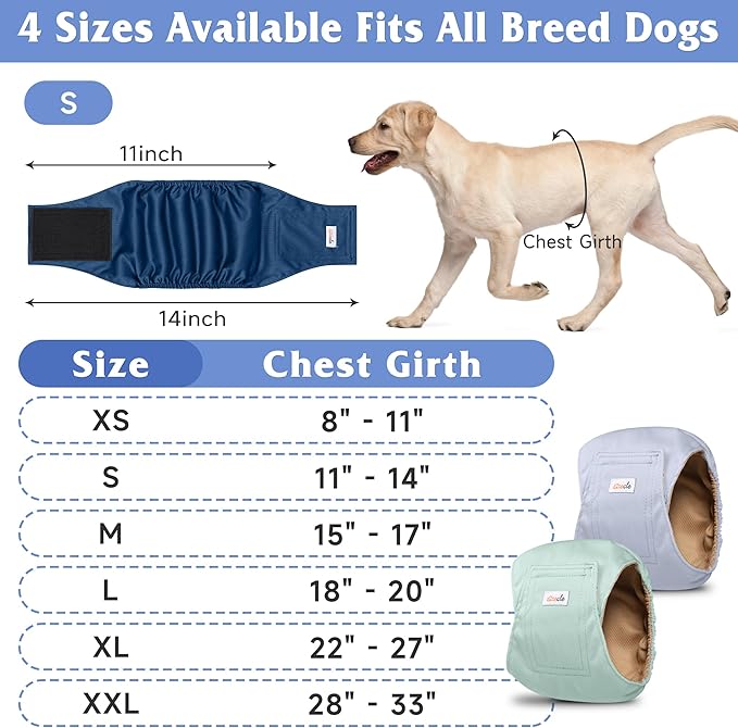 5 Pack Dog Diapers Male Reusable, Premium Belly Bands for Dogs, High Absorbing Male Dog Pee Wraps for Doggie in Incontinence or Excitable Urination Green XS