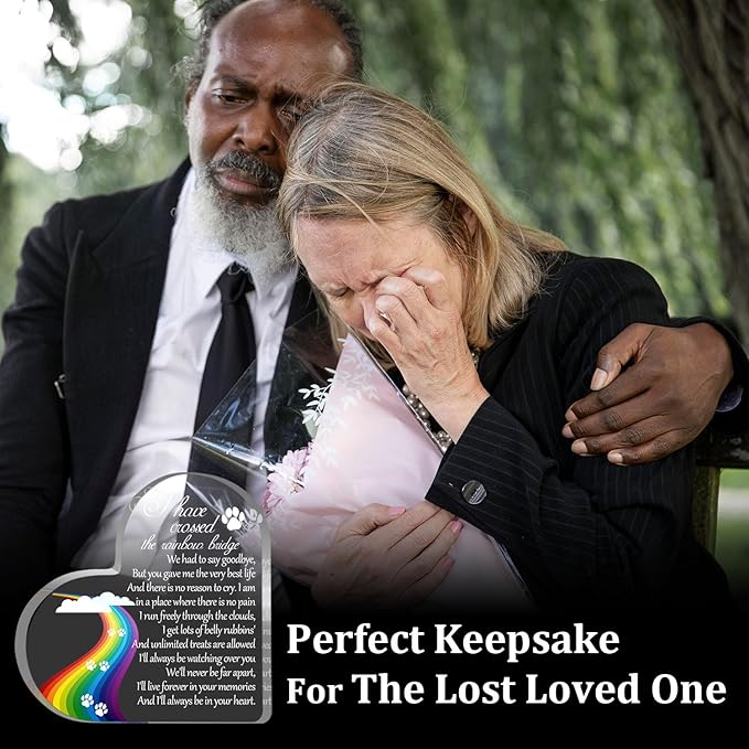 Pet Memorial Gifts, Sympathy Gift for Loss of Dog Cat, Pet Memorial Acrylic Rainbow Bridge Decorations Condolences Gifts for Pet Loss Remembrance Keepsake