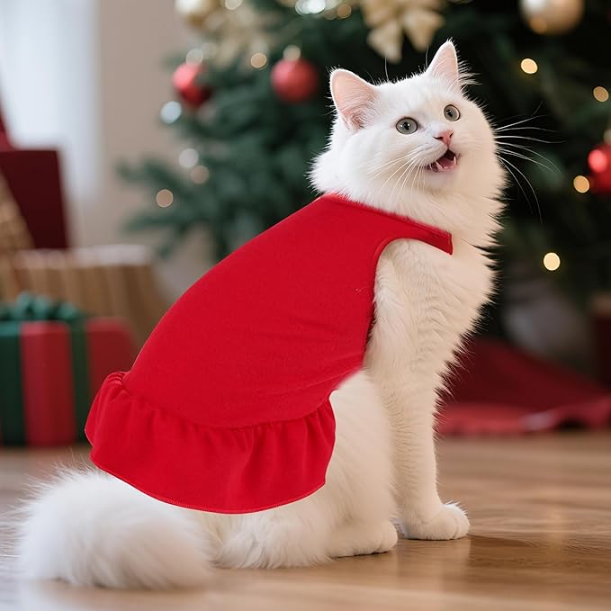 Dog Dresses Cat Skirt Solid Color Dog Clothes Summer Sleeveless Puppy Girl Clothes for Small Pet Dogs Cats (Red, X-Small)
