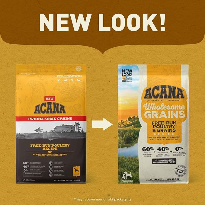 ACANA Wholesome Grains Dry Dog Food Free-Run Poultry & Grains Recipe with Cage-Free Eggs 22.5lb Bag