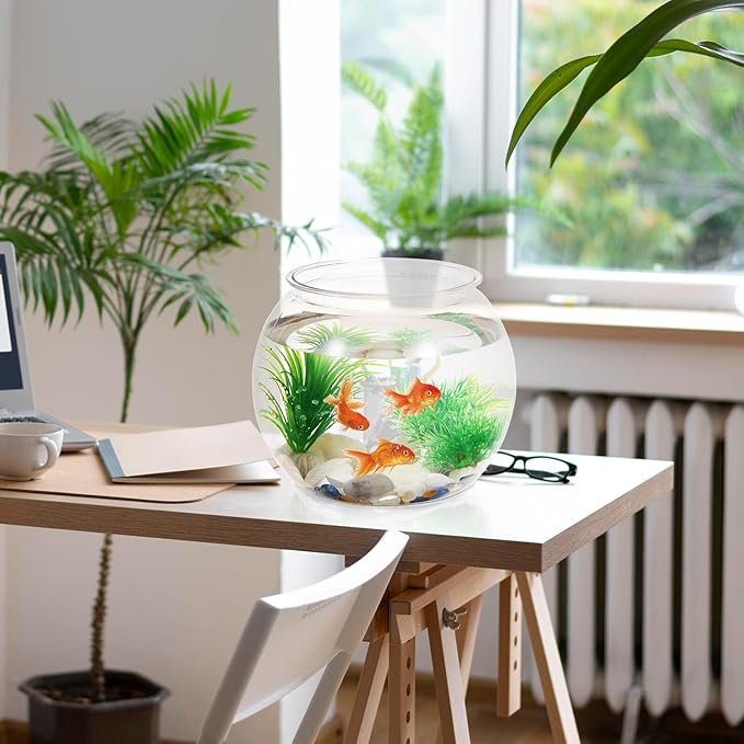 Large Round Fish Tank Desktop Aquarium Bowl Plastic Multi-Function Goldfish and Betta Tank Office Decoration for Home and Desk Use