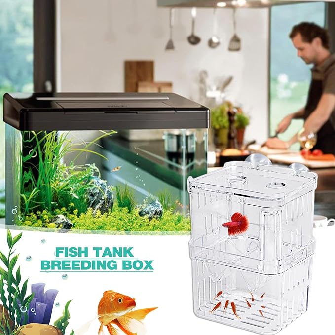 Fish Breeding Box - 20.5*9.5*9.9cm Acrylic Hatchery Incubator Tank Fish Tank Divider | Fishes Tanks Incubator Breeding Box | Aquarium Breeder BoxFish Acclimation Boxes Nursery For Injured Hatchery Inc