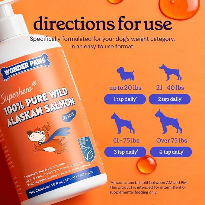 Premium Wild Alaskan Salmon Oil for Dogs – MSC Certified Wild Alaskan Fish Oil for Skin & Coat, Hip & Joints, Allergies & Itchy Skin- Omega 3 Fish Oil for Dogs with Sockeye Salmon Oil (16oz)