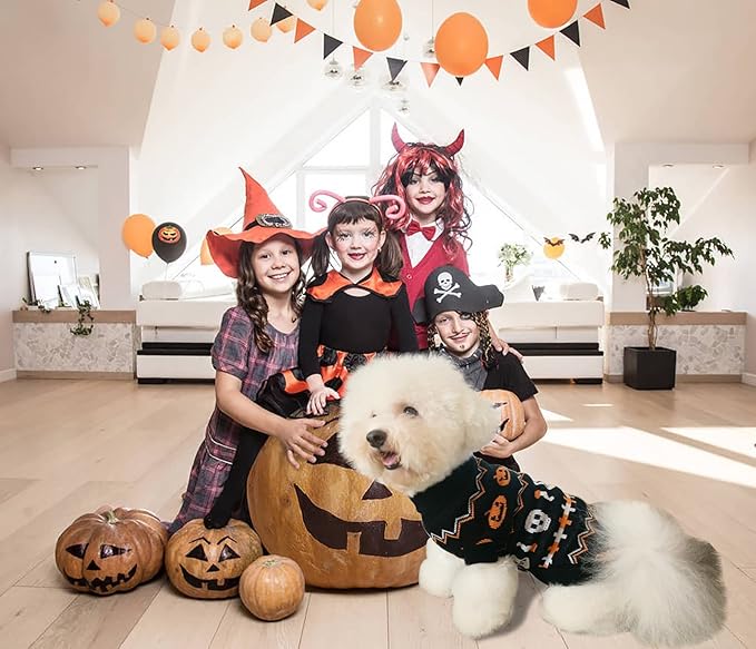 Vehomy 2Pcs Pet Halloween Sweaters Dog Halloween Pumpkin Sweater Kitten Cat Holiday Theme Turtleneck Knitwear Shirt with Pumpkin Skull Patterns Dog Puppy Halloween Costume Clothes for Small Dogs XXL