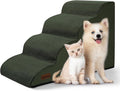 Dog Steps for Bed, 4-Step Dog Stairs Ramp for Small Dogs and Cats, Indoor Non-Slip Pet Stairs Suitable for Older, Short-Legged, and Puppy Dogs to Climb Onto High Beds and Couch, 17.4" H,Green