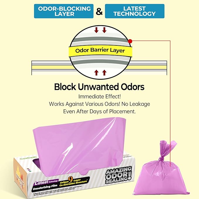 Odor-Sealing Cat Litter Bags - 220 Count Unscented Cat Poop Bags with Strong Odor Control, Leakproof & Durable Pet Waste Bags (Size:M, Color: Purple)