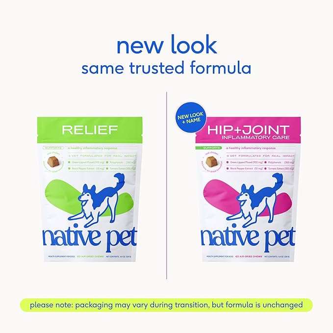 Native Pet Pain Relief for Dogs - Collagen for Dogs Promotes Joint Health, Reduce Inflammation & Stiffness - Senior Pup Joint Supplement - Natural Pain Reliever for Active & Aging Pets - 60 Chews