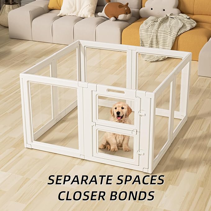 Clear Acrylic Dog Playpen Indoor,Transparent Dog Pen,Easy to Assemble and Clear pet Pen for Puppy Dog, Rabbit and cat,Sturdy and Easy to Clean Plastic pet Fence (White, 30.3" H, 10PCS)