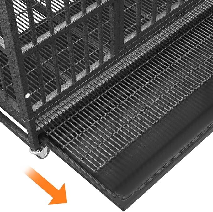 54 Inch Heavy Duty Dog Crate Cage with Divider, Indestructible and Escape Proof Steel Kennel Indoor for 2 High Anxiety Dogs with Sturdy Locks, Double Door and Tray, Extra Large XL XXL