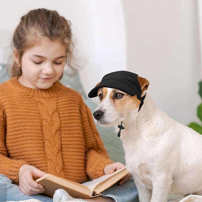 Dog Baseball Cap, Dog Cat Summer Beach Visor Hat with Ear Holes, Adjustable Puppy Sunbonnet Headdress (Black, X-Small)