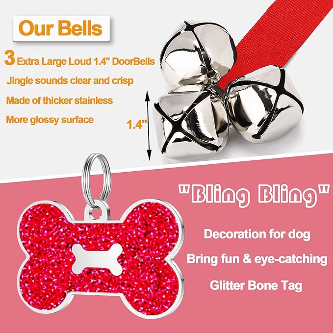 2 Pack Dog Door Bells, Dog Doorbell to go Outside Puppy Train Bell for Dogs to Ring to go Potty, Puppy Toilet Training Bell Jingle Bells for Door Knob (Red)
