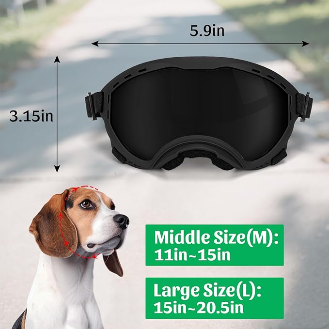 Middle Dog Goggles UV Protection, Dog Sunglasses Transparent Lens, Windproof Anti-Fog Snowproof, for Dogs Eyes Protection,Suitable for Medium-Large Dog Outdoor, Black Box
