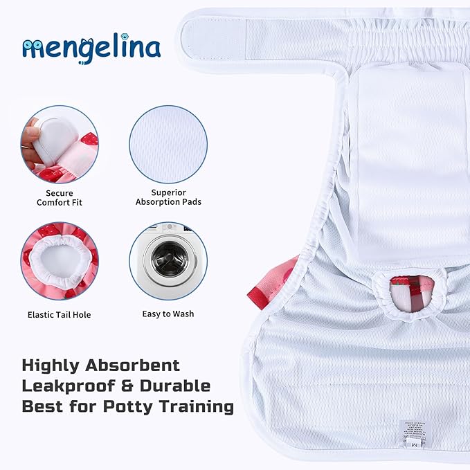 Reusable Dog Diapers Washable (3 Pack), Puppy Diapers Highly Absorbent for Heat & Urination Issues, XS