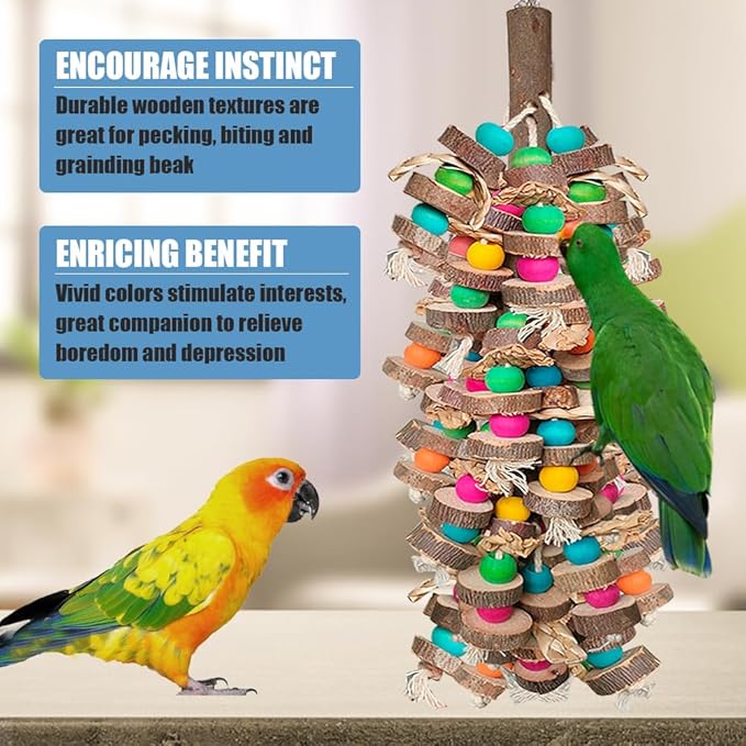Parrot Toys for Large Birds, Multicolored Wooden Blocks Bird Chewing Toy Parrot Cage Bite Toy or Macaws Cokatoos African Grey and Large Medium Birds