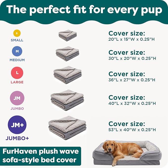 FurHaven Dog Bed Cover Replacement, Sofa-Style Design with Soft, Breathable Fabric for Cozy Comfort, Machine Washable, Large, Plush & Velvet, Granite Gray