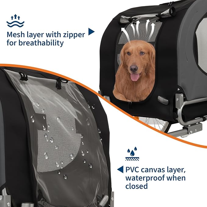88Lbs Dog Bike Trailer, Pet Cart Bicycle Carrier with Oxford Fabric, Easy Folding Pet Bicycle Trailer with Quick-Release Wheels & Non-Slip Mat & Safety Flag, 16" Air Tires & Washable Non-Slip Lining
