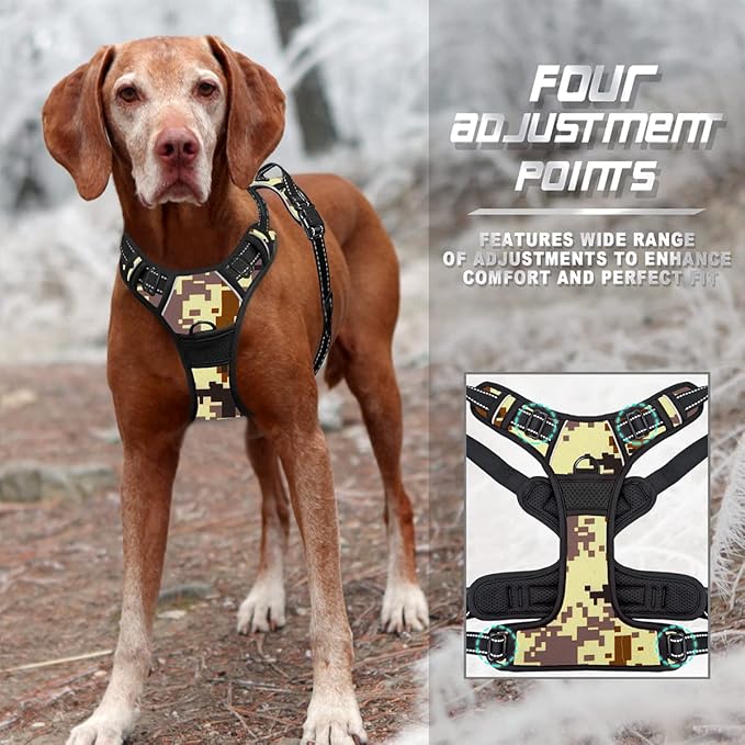 BARKBAY No Pull Dog Harness Front Clip Heavy Duty Reflective Easy Control Handle for Large Dog Walking(Desert camo,M)