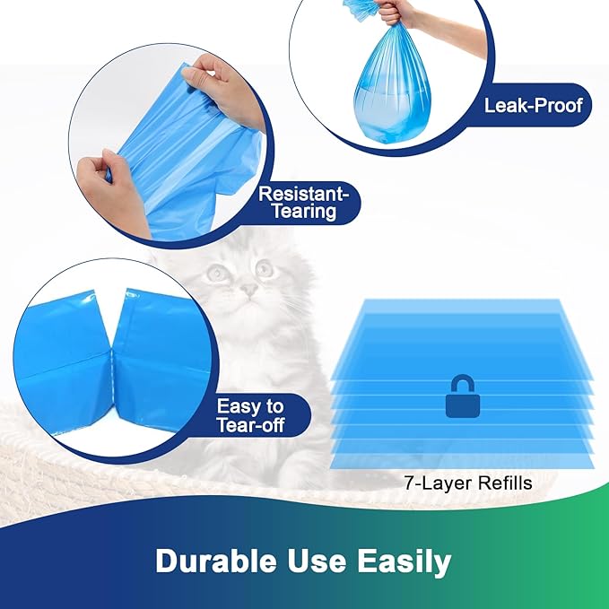Cat Litter Refill Bags for Genie Easy Roll Bin, 7-Layer Odor Control, Leak-Proof & Easy-Tear, Unscented,Cat Genie Easy Roll Refill Bags-3 Pack(75 Bags Total)