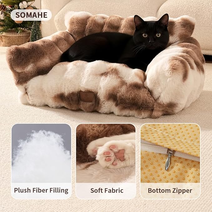 Cat Bed for Indoor Cats Dog Couch Cat Couch Bed Washable Dog Beds for Small Dogs & Cats with Removable Cover, Fluffy Pets Couch with Non-Slip Bottom 24"X18"X10"Coffee